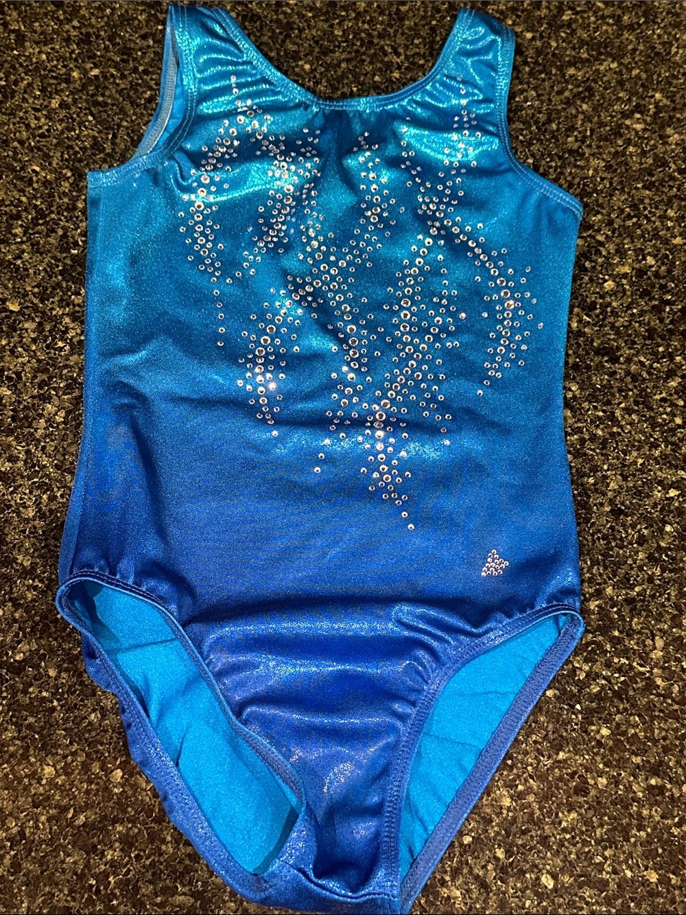 Girls DESTIRA Blue figure eight rhinestone Gymnastics Leotard medium